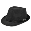 Classico cappello fedora nero intrecciato con fascia in pelle e fibbia in metallo argento - Regolabile / Nero