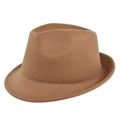 Classic camel wool fedora hat with wide brim and vintage British style for men and women - M (56-58cm) / Dark Khaki