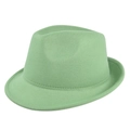 Classic light green wool felt fedora hat with a pinched crown and stitched wide brim - M (56-58cm) / Green
