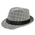 Classic men's jazz fedora hat in black and white weave with a black decorative ribbon - M(56-58cm) / Black
