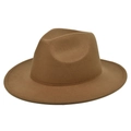 Classic camel wool fedora hat with wide brim and vintage silhouette for women - M (56-58cm) / Camel