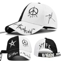 Dettagli del cappello graffiti con stampe di stelle e cinturini lunghi in bianco e nero - Regolabile / Nero-Bianco Diviso & Cinturino Nero