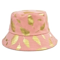 Stylish pink bucket hat with gold leaf prints and wide brim for sun protection - M(56-58cm) / Pink