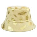 Fashionable gold leaf print bucket hat in beige fabric with wide brim for sun protection - M(56-58cm) / Khaki