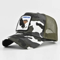 Detail of camouflage trucker hat with eagle embroidery patch and breathable green mesh back - Adjustable / Camouflage 3