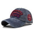 Berretto da baseball vintage in denim lavato blu navy con ricamo 3D e toppa - Blu navy