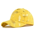 Detail of yellow baseball cap with gold feather prints and high-quality stitching - Adjustable / Yellow