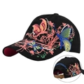 Cappellino da baseball nero con ricamo farfalla colorato e fibbia in metallo - Nero