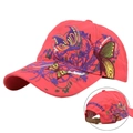 Berretto da baseball rosa con ricamo a farfalla 3D e cinturino in pelle - Rosso