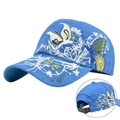 Berretto da baseball azzurro con ricamo di farfalla a paillettes e fibbia in metallo - Blu