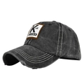 Vintage dunkelgraue Baseballkappe aus gewaschenem Denim mit K&K Patch und Distressed-Saum - Verstellbar / Schwarz