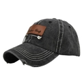 Vintage gewaschene schwarze Baseballkappe mit Lederpatch, Reißverschluss und Distressed-Saum - Verstellbar / CB286-1 Schwarz