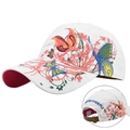 White cotton baseball cap with colorful butterfly embroidery and pink brim underside - Adjustable / White