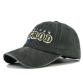 Detail of vintage washed grey baseball cap with high-density 3D American embroidery - Army Green