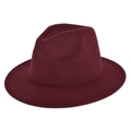 Detailed view of the burgundy fedora hat wool texture and fine stitching on wide brim - M / Burgundy