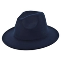 Top view of a deep navy blue wide brim wool fedora hat showing crown contour detail - M / Navy Blue
