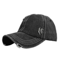 Casquette de baseball en denim noir délavé avec détails déchirés et broderie blanche - Réglable / Noir