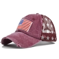 Detailed embroidery of USA flag and stars on burgundy distressed mesh trucker hat - Flag Patch Style (CM535) / Burgundy