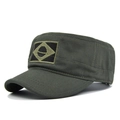 Army green Brazilian flag cadet cap in durable canvas fabric with detailed embroidery - Flat Top / Army Green