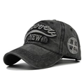 Cappellino da baseball grigio scuro lavato con ricamo 3D e texture retrò invecchiata - Nero