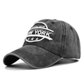 Berretto da baseball vintage grigio scuro in cotone lavato con toppa New York - Regolabile / Nero Lavato