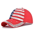 Sparkly American flag baseball cap with rhinestones and star studs in red and blue - Red