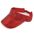 Détail d'une visière rouge ornée de strass brillants avec sangle réglable à l'arrière - Réglable / Bordeaux