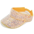Detail of yellow sun visor with colorful rhinestones on a cotton canvas brim - Adjustable / Yellow