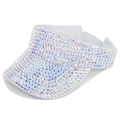 Detailed view of white sun visor hat with colorful rhinestones and wide brim for summer - Adjustable / White