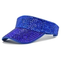 Detail of blue rhinestone baseball cap showing shiny gems and woven texture on sun visor - Adjustable / Blue