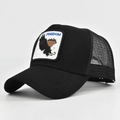 Black mesh trucker hat featuring embroidered eagle Freedom patch and washed finish - Adjustable / Black