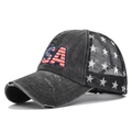Detailansicht der USA-Stickerei auf der Baseballkappe mit Netz und weißen Sternen - Verstellbar / Gewaschenes Schwarz
