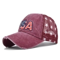 Vintage USA Stickerei Mesh Baseball Cap in Dunkelburgund mit weißen Sternenmustern - Verstellbar / Burgunderrot