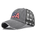 Dettaglio del cappello vintage con ricamo USA e rete traspirante con stelle bianche - Stile Ricamo Lettera USA (CM544) / Grigio