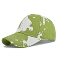 Detailed view of lime green and white tie-dye baseball cap with stitched brim and eyelets - Adjustable / Green Splash (CL716-8)