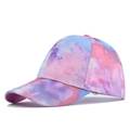 Unisex tie-dye baseball cap in pink, purple, and blue tones with curved brim - Adjustable / Pink