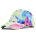 Detailed view of tie-dye baseball cap with colorful pattern and six-panel stitch design - Adjustable / Green