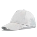 Detail view of tie-dye baseball cap with blue marble pattern and adjustable strap - Adjustable / White