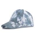 Detailed view of tie-dye pattern on blue and white cotton canvas baseball cap - Adjustable / Gray