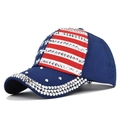 Navy blue baseball cap with American flag design and silver studded rhinestone accents - Navy Blue