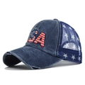 USA Bestickte Trucker Kappe in Blau mit Sternen und Mesh-Rückseite im Vintage-Stil - Verstellbar / Marineblau