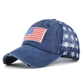 Distressed dark blue baseball cap with American flag embroidery and star mesh pattern - Flag Patch Style (CM535) / Navy Blue