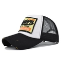 Cappello trucker vintage Western bianco e nero con dettagli della tesa consumata - Regolabile / Nero