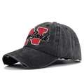 Cappellino da baseball vintage in cotone grigio scuro con ricamo rosso N e New York - Regolabile / Nero Lavato