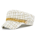 Close-up of white tweed fabric texture and gold chain on the fashionable baker boy hat - M (56-58cm) / White