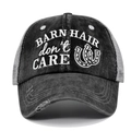 Broderie détaillée 'Barn Hair Don't Care' sur une casquette de baseball vintage en maille - Gris Anthracite-Broderie Blanche