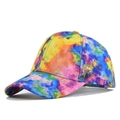Colorful tie-dye canvas baseball cap with vibrant yellow, blue, and pink patterns - Adjustable / Blue