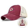 Cappellino trucker vintage in cotone con ricamo etnico e foro per coda di cavallo pratica - Regolabile / Borgogna