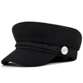Casquette de marin noire en laine avec corde tressée et boutons d'ancre argentés - M (56-58cm) / Noir
