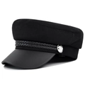 Casquette de marin noire classique avec corde tressée et bouton métallique argenté - M (56-58cm) / Noir
